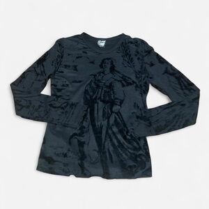 COP COPINE Black long sleeve top high quality mesh & velvet angel w/ dog print
